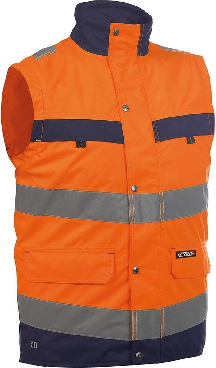 Dassy Bilbao Hoge zichtbaarheidsbodywarmer Oranje/Marineblauw maat XXXL