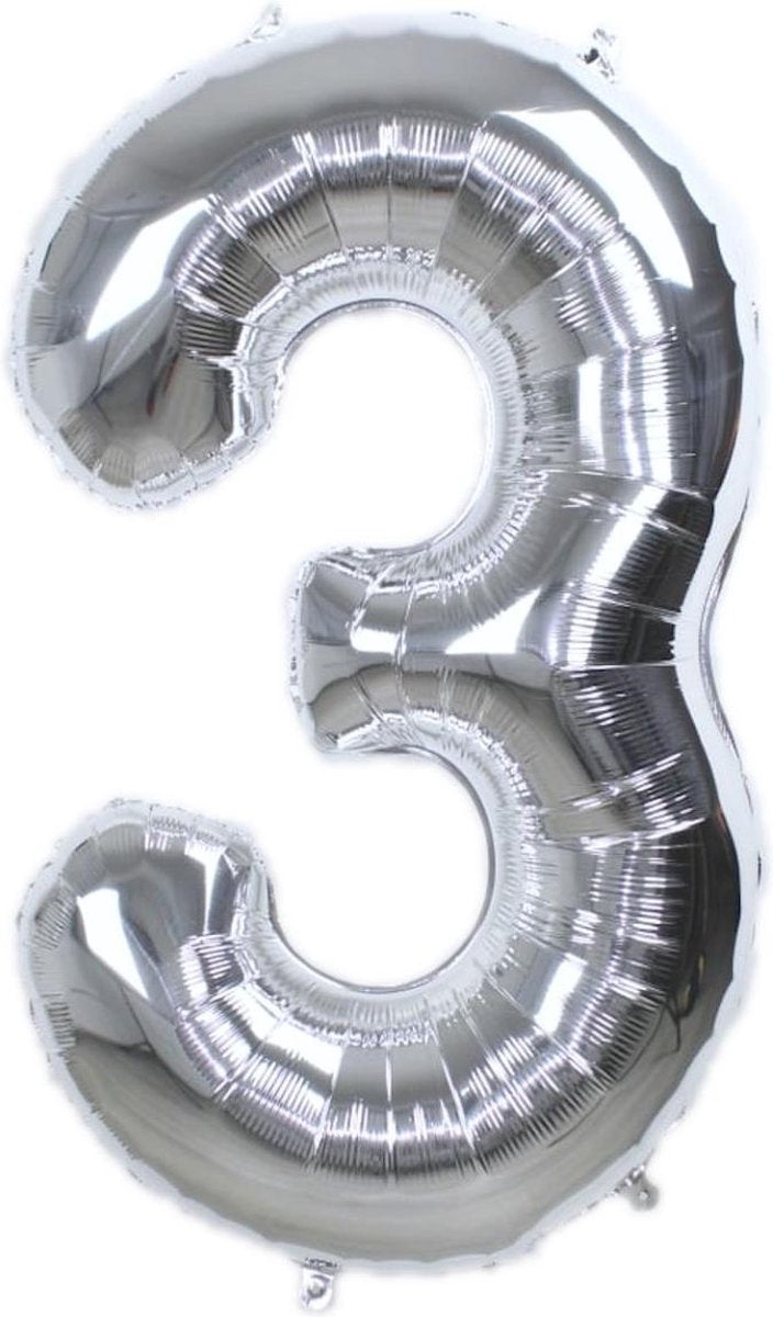 Folie Ballon Cijfer 3 Jaar Zilver 86Cm Verjaardag Folieballon Met Rietje