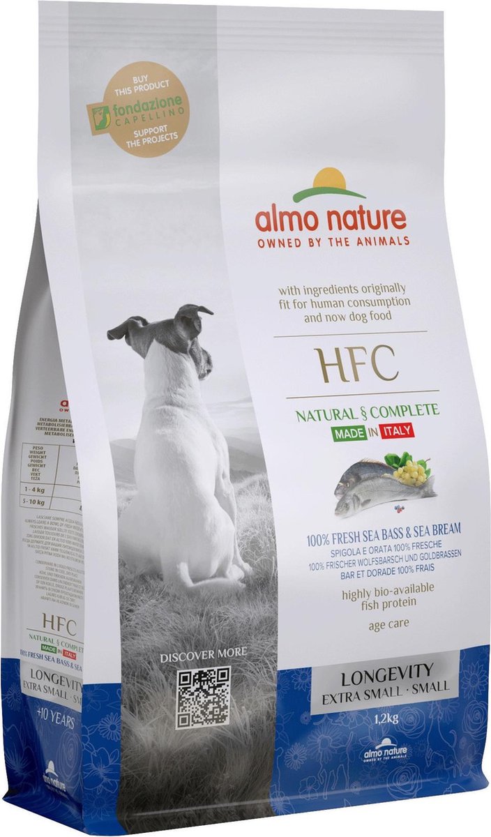 Almo Nature - Hond HFC Longevity brokken voor kleine honden - zeebaars en zeebrasem of varkensvlees - 1