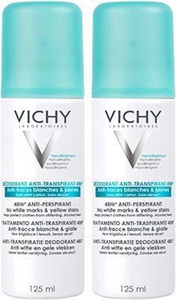 Vichy Deodorant Intense Transpiratie spray 48 uur anti-strepen - 2x125ml