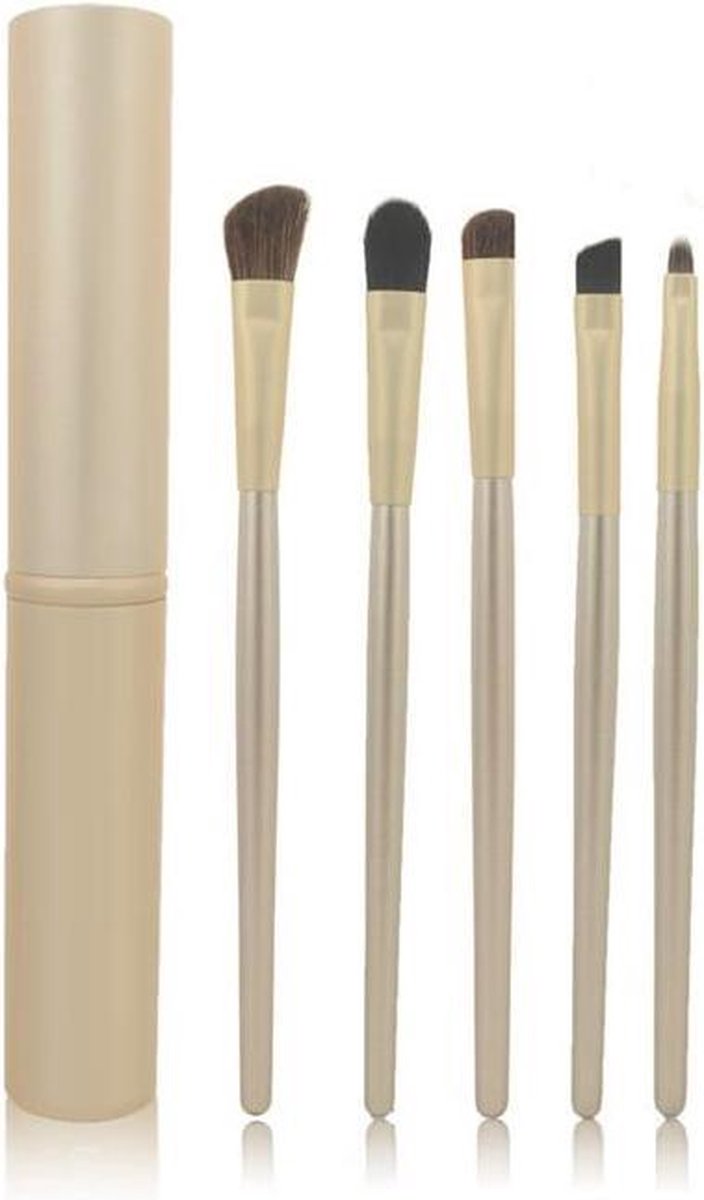 5-delige Make-up Kwasten/Brush Set + Koker - Goud | Fashion Favorite