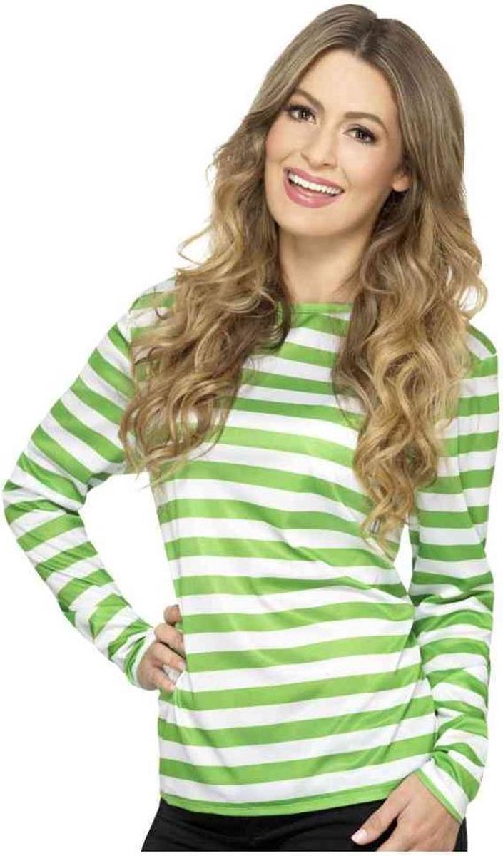Groen en wit gestreept T-shirt voor dames - Volwassenen kostuums