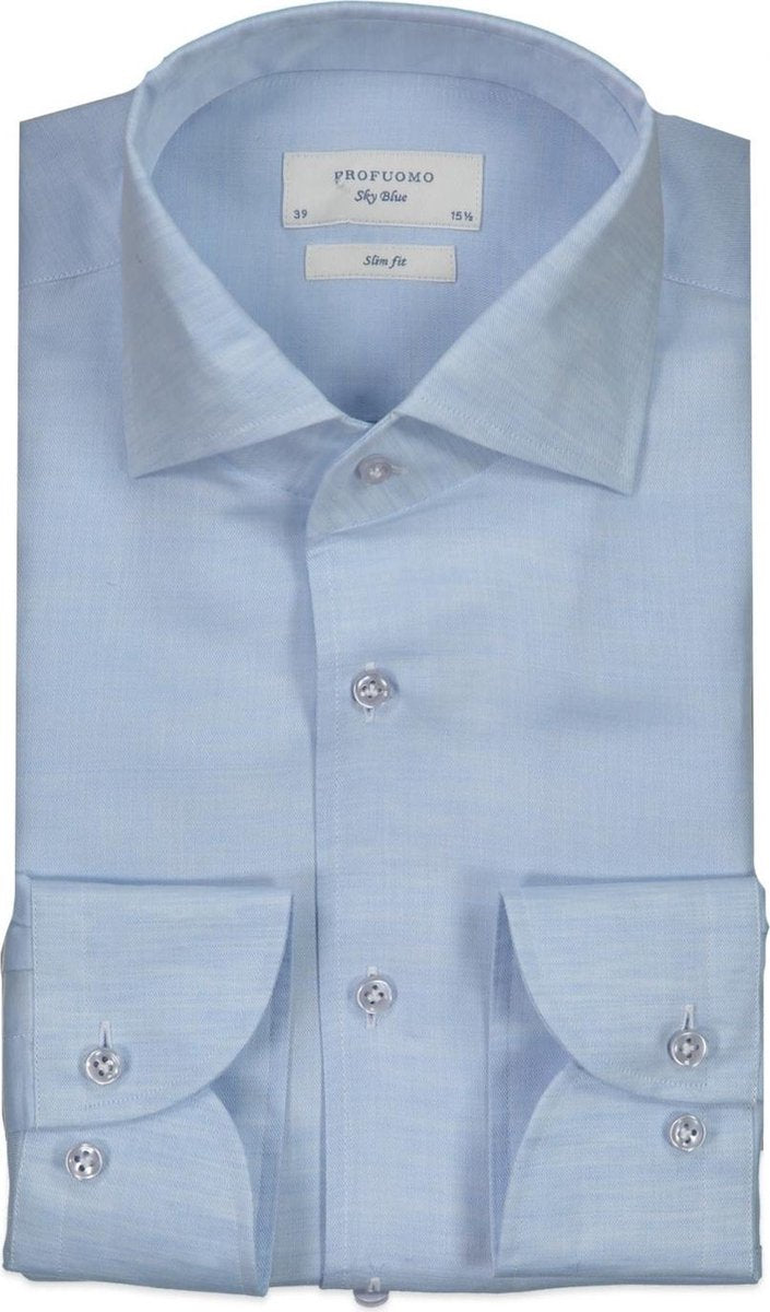 Profuomo   Overhemd Blauw Getailleerd - Maat UK17-EU43 - Heren - Lente/Zomer Collectie - Katoen