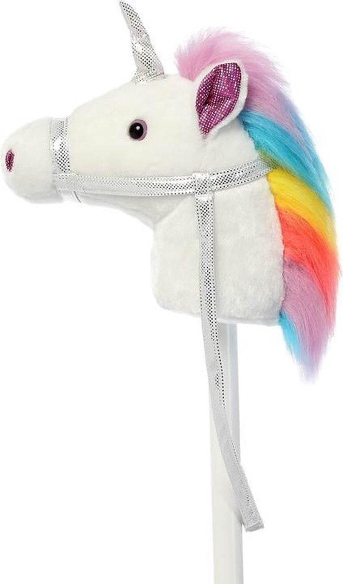 Pluche stokpaardje witte eenhoorn met geluid 94 cm