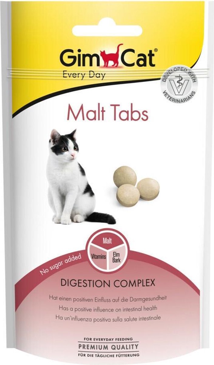 GimCat Malt Tabs - Aanvullend kattenvoer / kattensnack voor gezonde darmen - 40gr