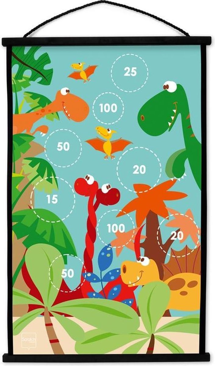Scratch Dartbord Dino Wereld 2-zijdig 60 X 38 Met 6 Dartpijlen