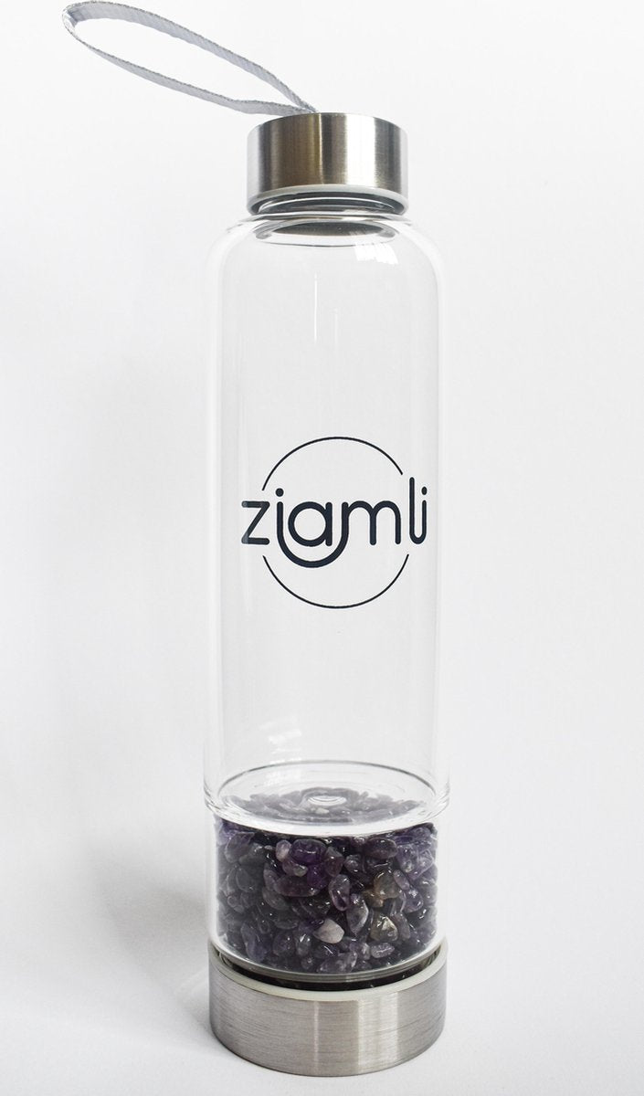 Ziamli Waterfles - Amethist - Waterfles met kristallen (kleine) - Crystal water bottle - 550 ML
