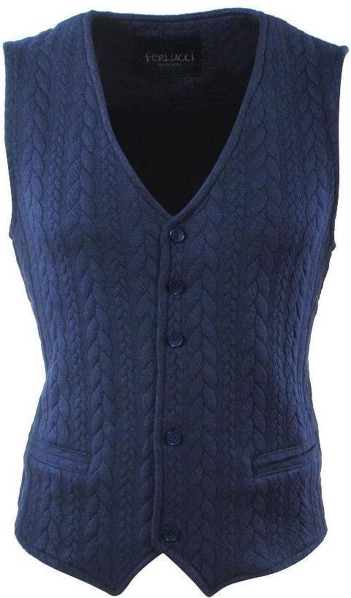 Ferlucci - Kabel Gebreid Heren Gilet - Stretch - Fausto - Navy