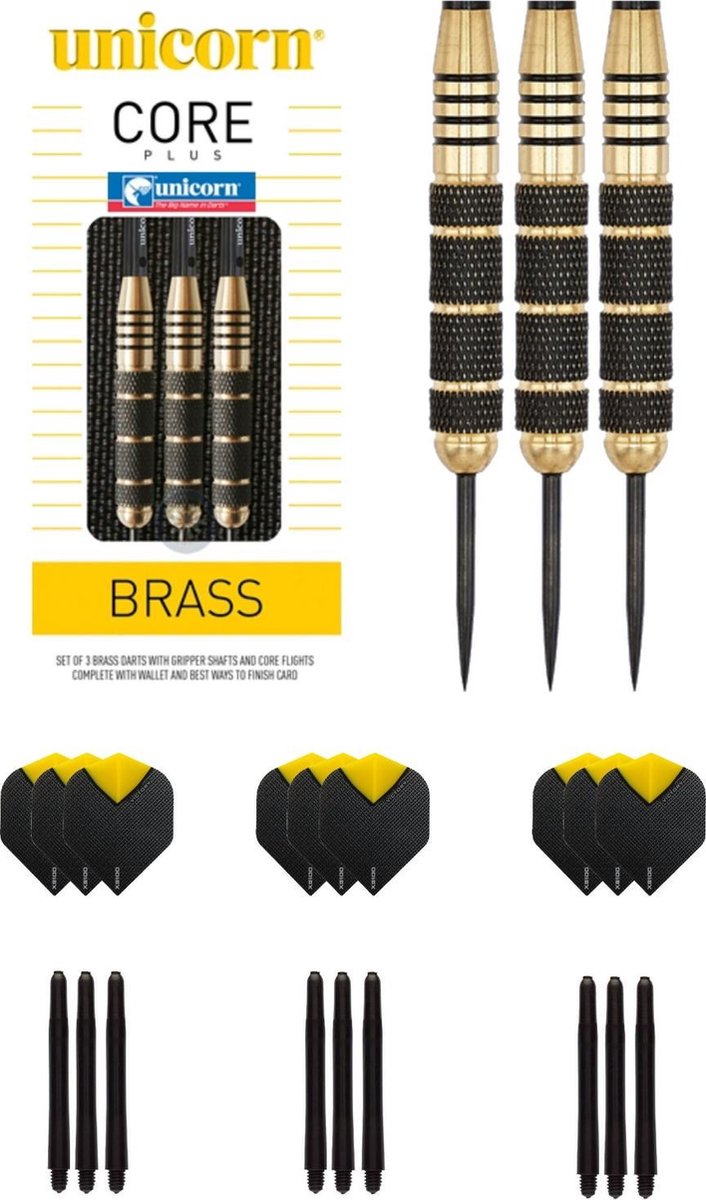 Unicorn Core Plus Brass - Dartpijl - 23 gram met 3 sets - dartshafts - en 3 sets - dartflights