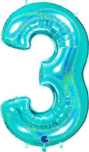 Cijfer 3 Glitter Tiffany Blue (102cm)
