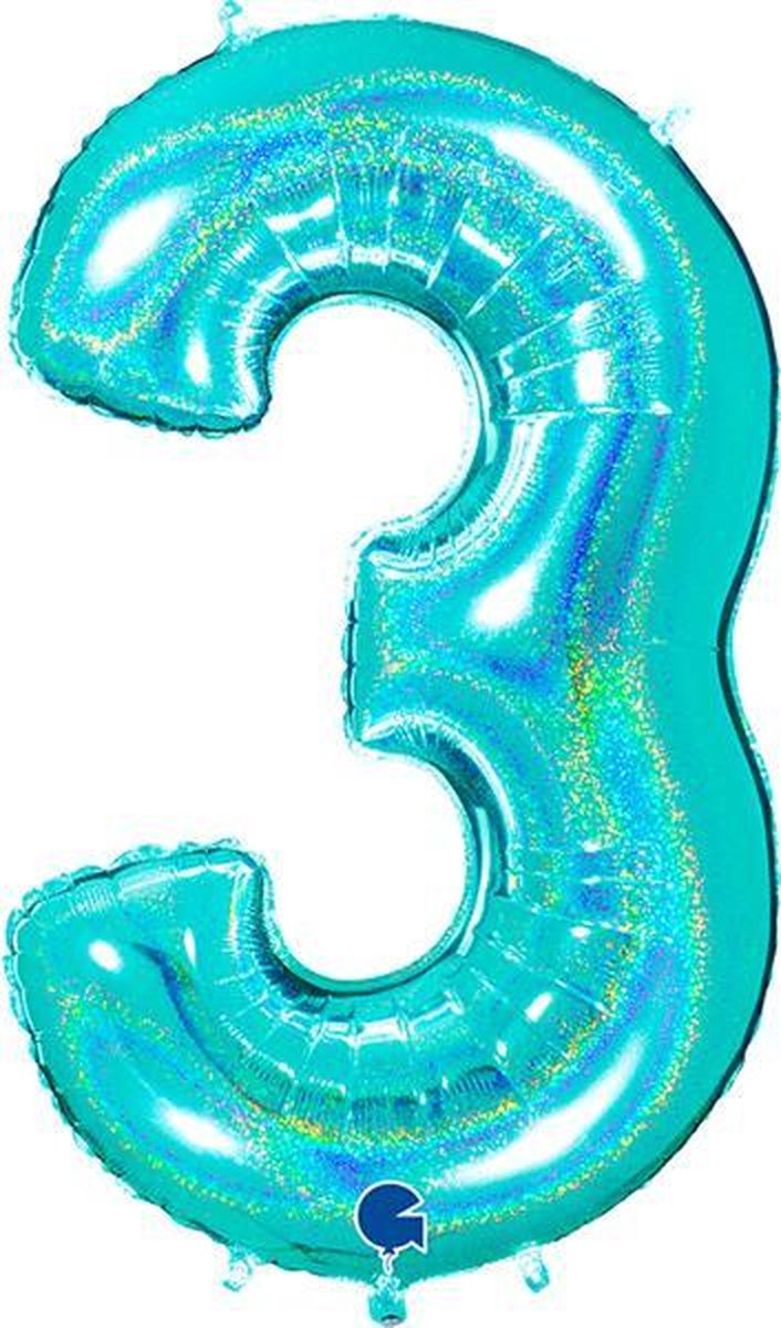 Cijfer 3 Glitter Tiffany Blue (102cm)