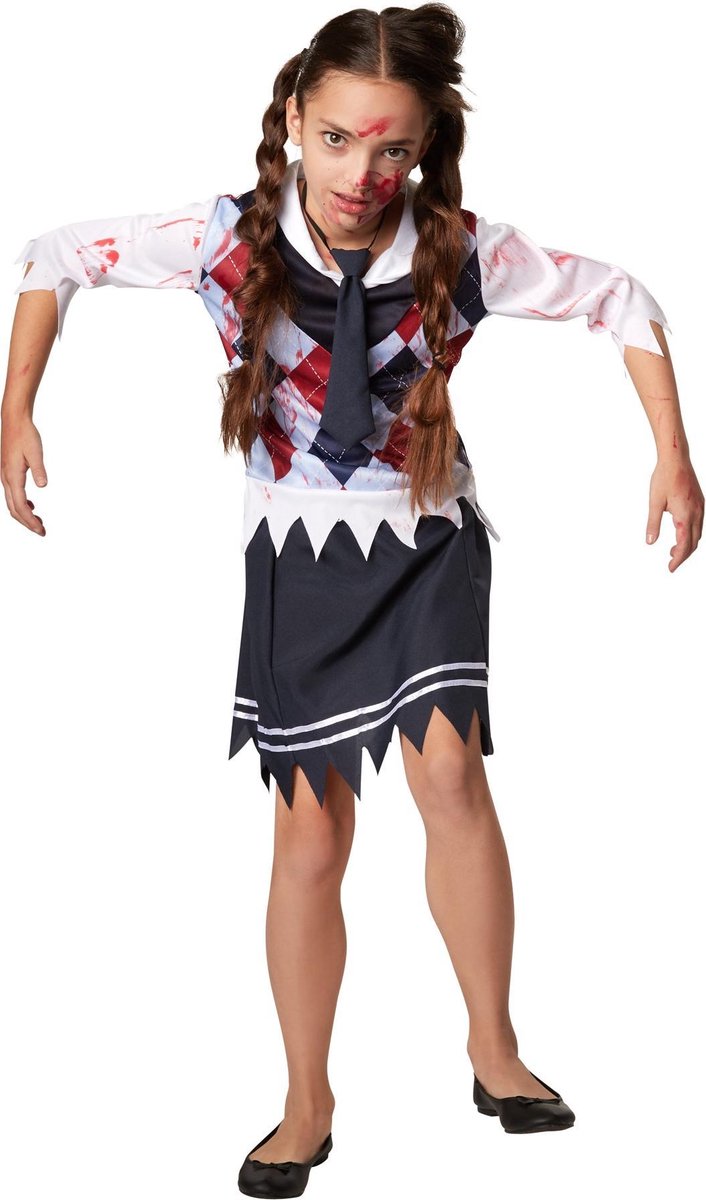 dressforfun - Griezelig schoolmeisje 152 (11-12y)  - verkleedkleding kostuum halloween verkleden feestkleding carnavalskleding carnaval feestkledij partykleding - 302208