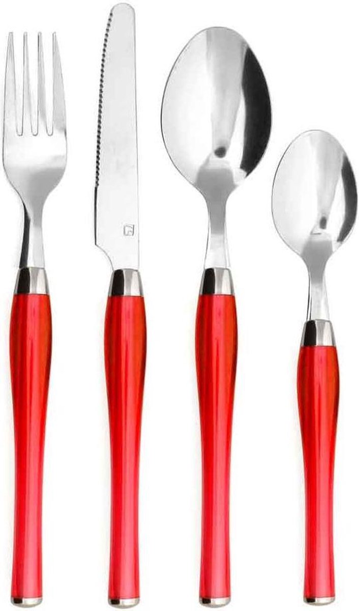 Purity rood bestekset - 24 delig - RVS bestekmand