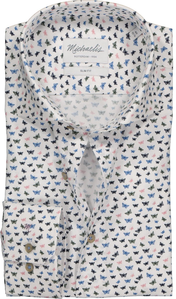 Michaelis Slim Fit overhemd - vlinderprint - Strijkvriendelijk - Boordmaat: 38