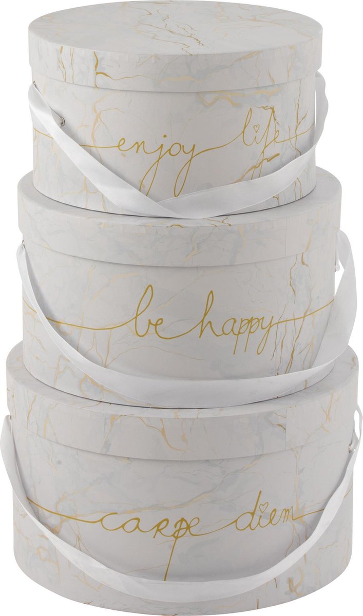 J-Line Set Van 3 Dozen Marmer Laag Enjoy Wit/Goud