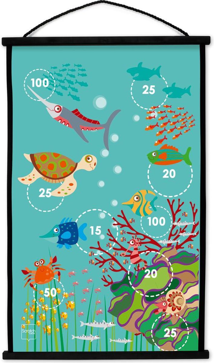 Scratch Dartbord Koraalrif 2-zijdig 60 X 38 Met 6 Dartpijlen