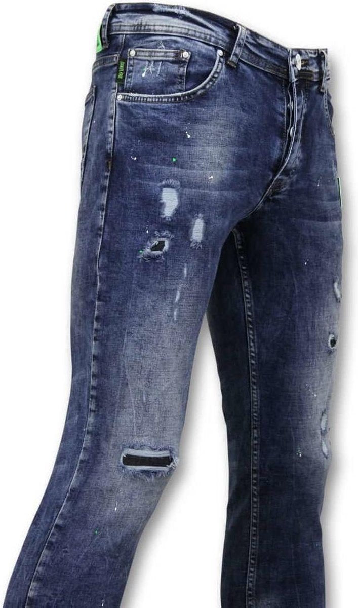 TRUE RISE Exclusive Paint Drops Jeans - Skinny Jeans Heren - A35E - Blauw - Maten: 33