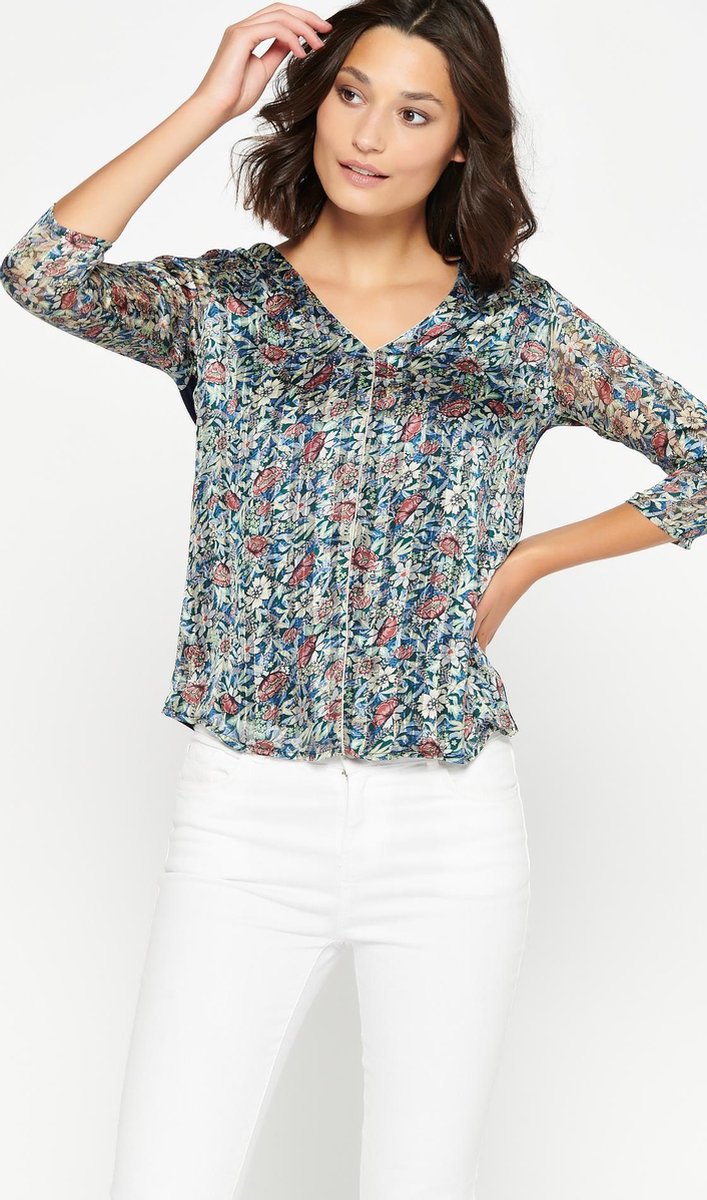 T-shirt met bloemetjes - Marine Blauw