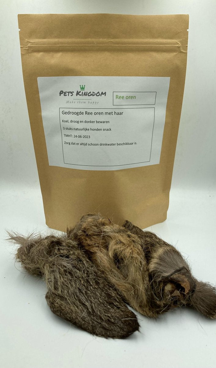 Pets Kingdom - Hondensnacks - Ree oren met haar - 3 stuks - Puur natuur