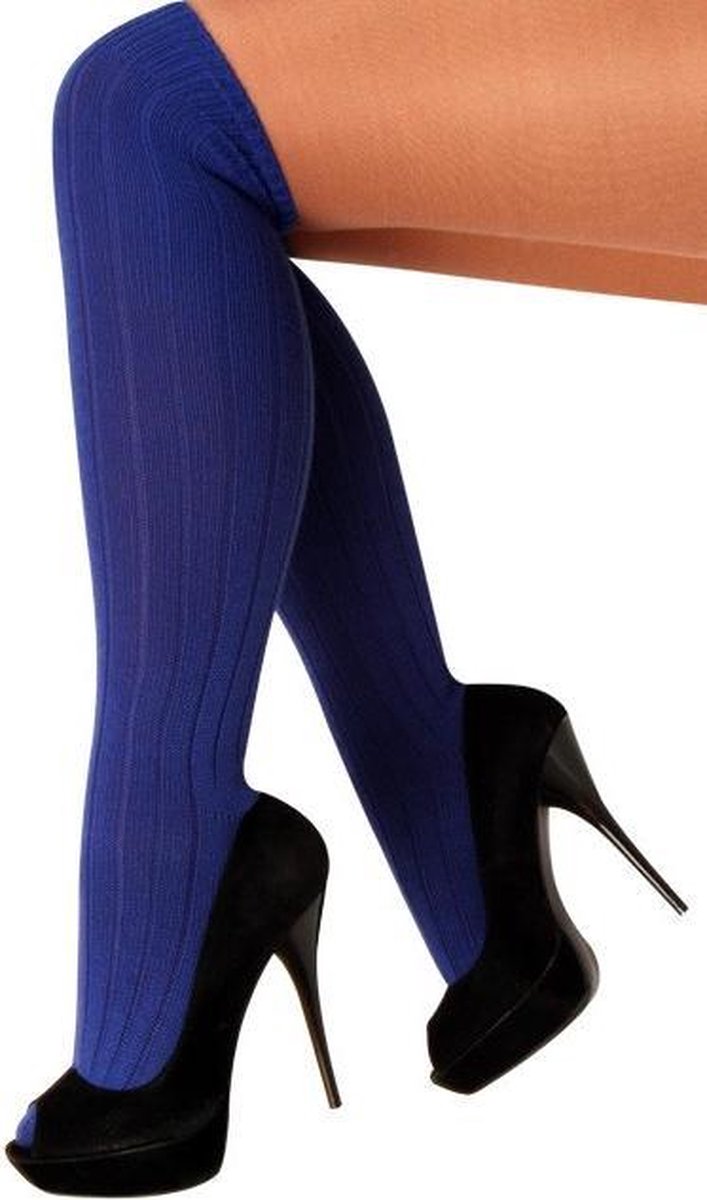 Lange sokken donkerblauw gebreid UNISEX - heren dames kniekousen blauw voetbalsokken