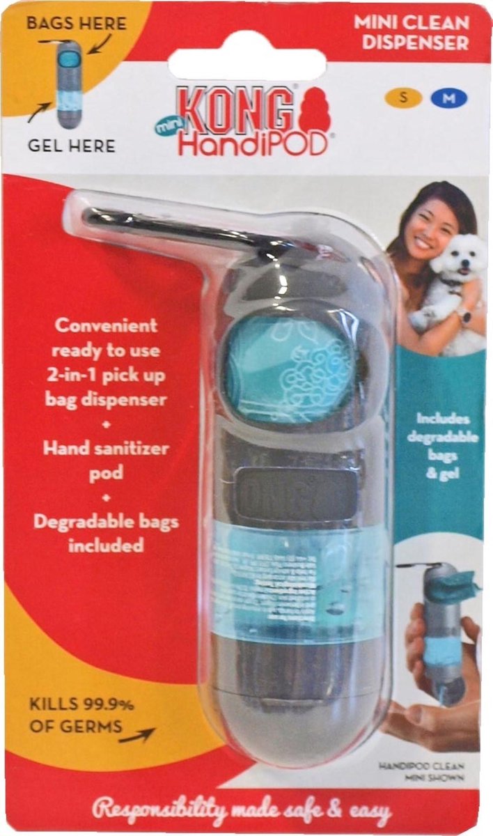 Poezakhouder met Anti-bacteriële Handgel - Met Biologisch Afbreekbare bijgevoegde poepzakjes - HandiPod Clean Dispenser - Clean Mini