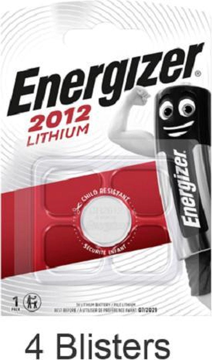 4 stuks (4 blisters a 1 stuk) Energizer Lithium Knoopcel Batterij CR2012  3V