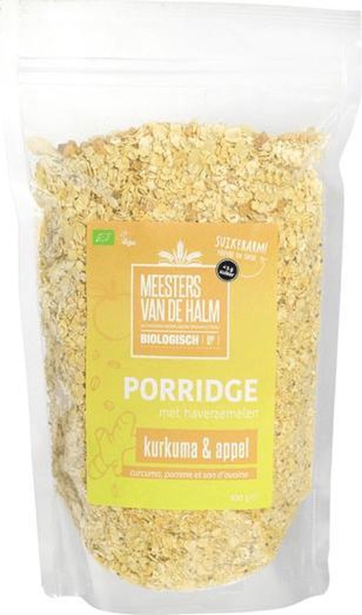Havermoutpap kurkuma en appel Meesters van de Halm - Zak 500 gram - Biologisch
