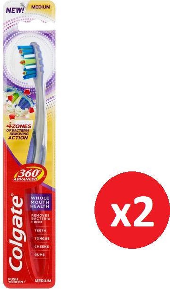 Colgate Tandenborstel 360° Advanced - Volledige Mondbehandeling Tegen Bacterien - 1+1