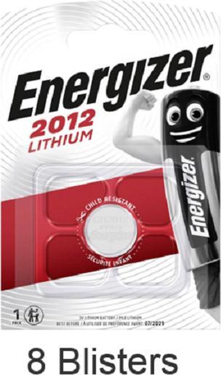 8 stuks (8 blisters a 1 stuk) Energizer Lithium Knoopcel Batterij CR2012  3V