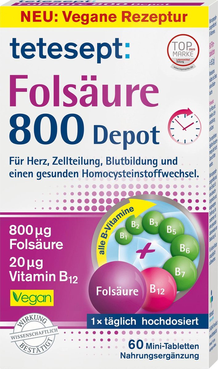 tetesept Foliumzuur 800 depot minitabletten (60 stuks)
