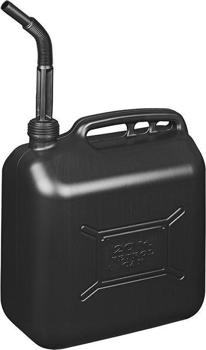 Zwarte jerrycan/watertank met schenktuit 20 liter - Voor water en benzine - Grote jerrycans/watertanks voor onderweg of op de camping
