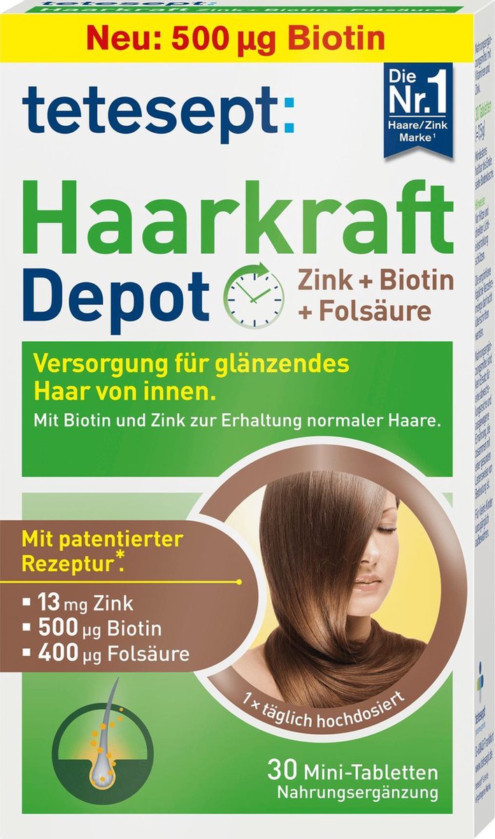 tetesept Haarsterkte zink + biotine + foliumzuur tabletten (30 stuks)