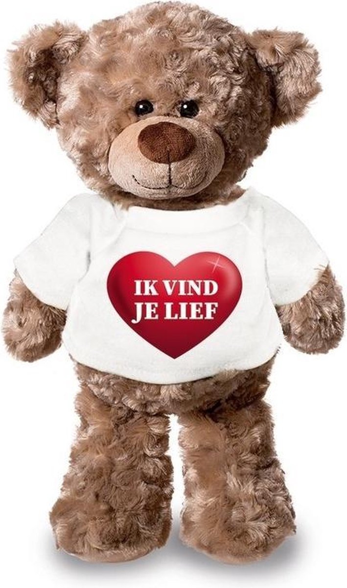 Knuffelbeer ik vind je lief met rood hartje 24 cm - Valentijn/ romantisch cadeau