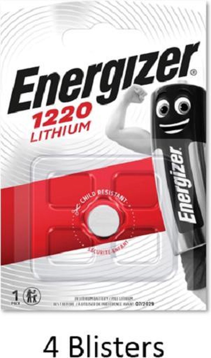4 stuks (4 blisters a 1 stuk)  Energizer Lithium CR1220 3V