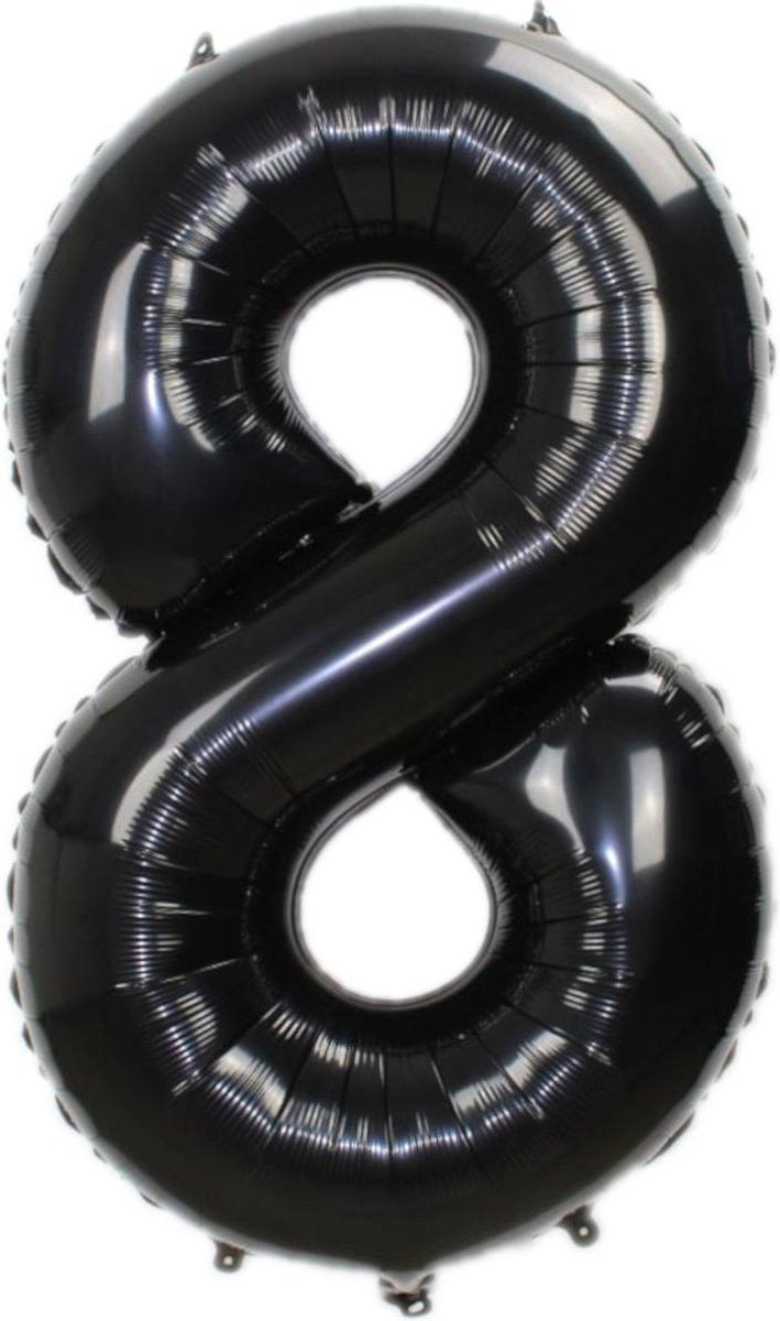 Folie Ballon Cijfer 8 Jaar Zwart 86Cm Verjaardag Folieballon Met Rietje