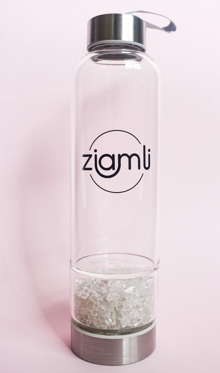 Ziamli Waterfles - Helder kwartz - Waterfles met kristallen (kleine) - Kristal waterfles - 550 ML