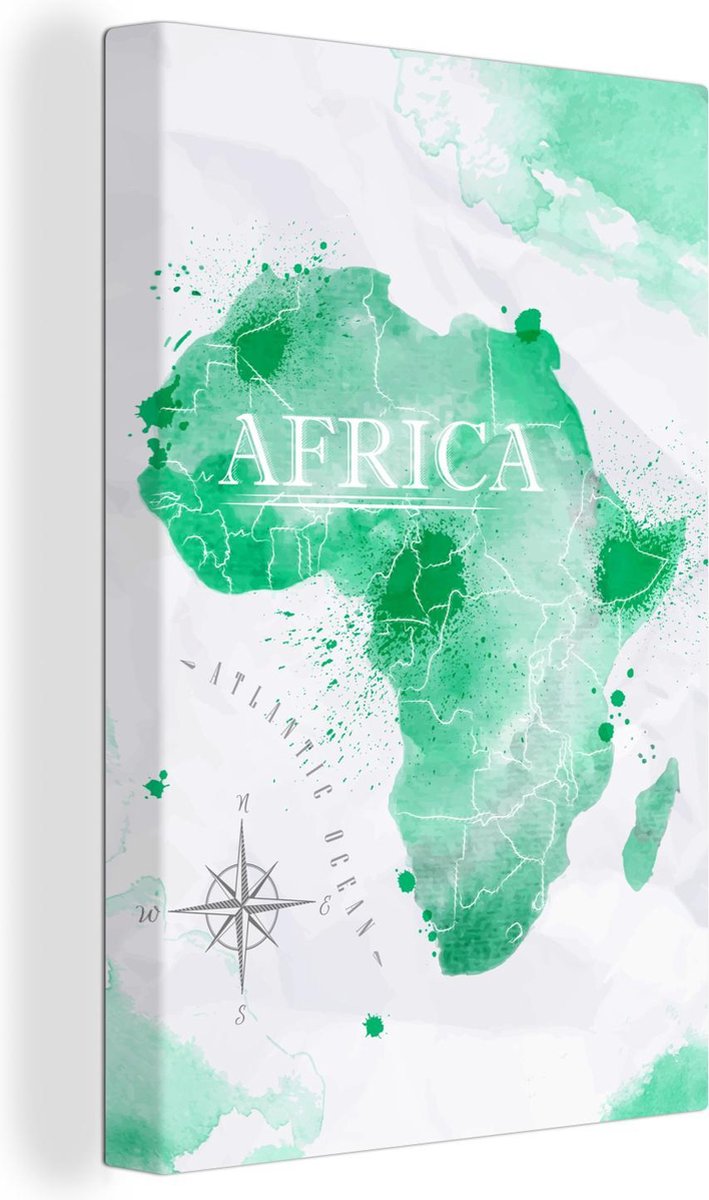 Canvas Schilderijen - Afrika - Wereldkaart - Waterverf - 60x90 cm - Wanddecoratie