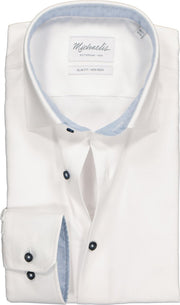 Michaelis Slim Fit overhemd - wit twill (contrast) - Strijkvrij - Boordmaat: 44