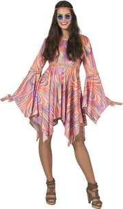 ESPA - Veelkleurige psychedelische hippie jurk voor vrouwen - Medium - Volwassenen kostuums