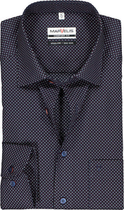 MARVELIS Comfort Fit overhemd - blauw met rood en wit gestipt - Strijkvrij - Boordmaat: 50