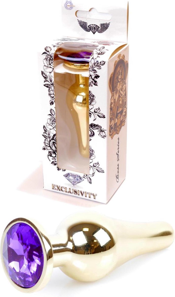 Bossoftoys - Gold Big Butt Plug - Anal Plug With Purple Stone - Length 9 Cm - Dia 2