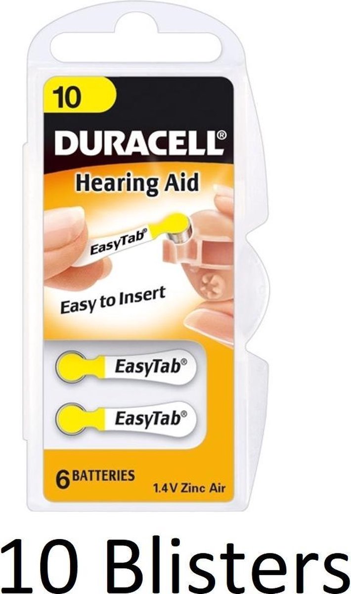 60 Stuks (10 Blisters a 6 st) Duracell Hearing Aid DA10 1.4V niet-oplaadbare batterij