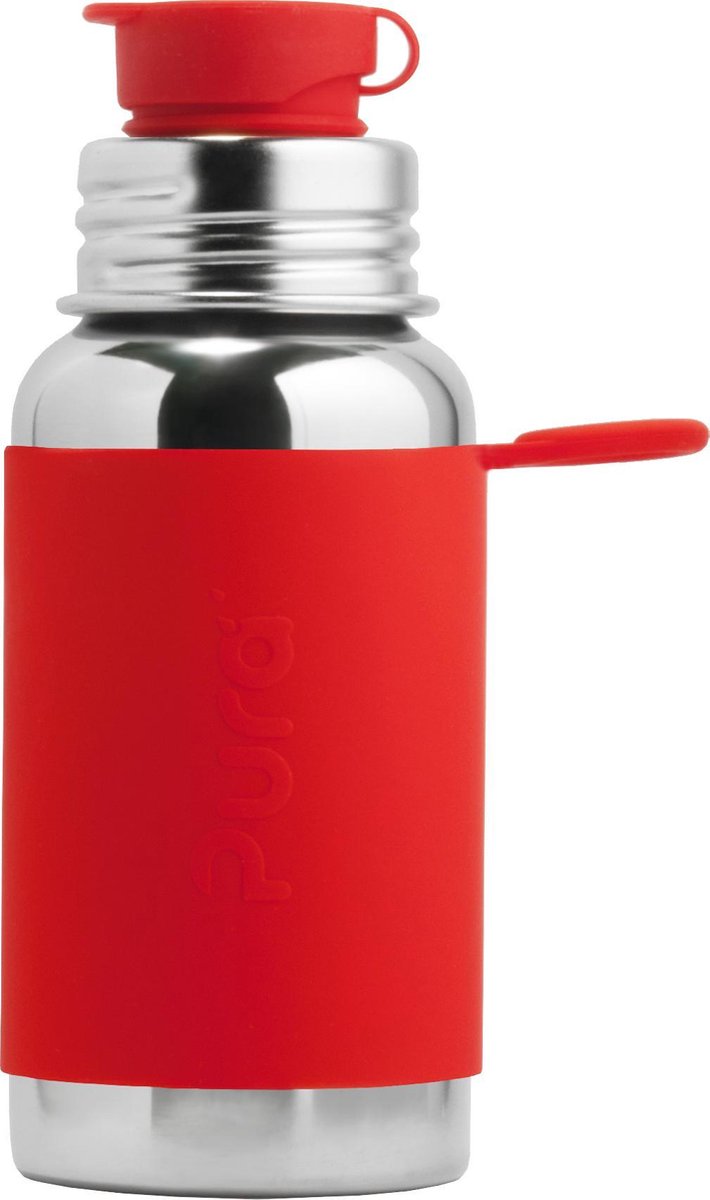 Pura Sport Drinkfles met Sleeve - 550 ml - Zilver/Rood