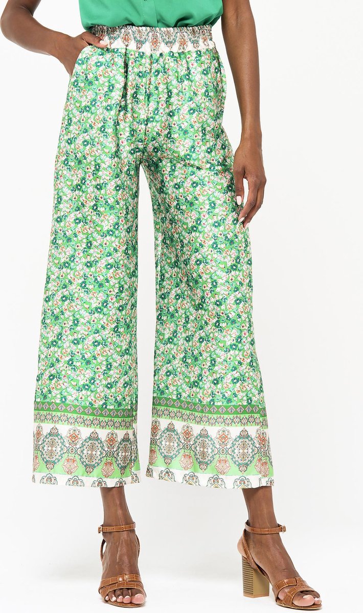 Wijde broek met bloemenprint - Groen