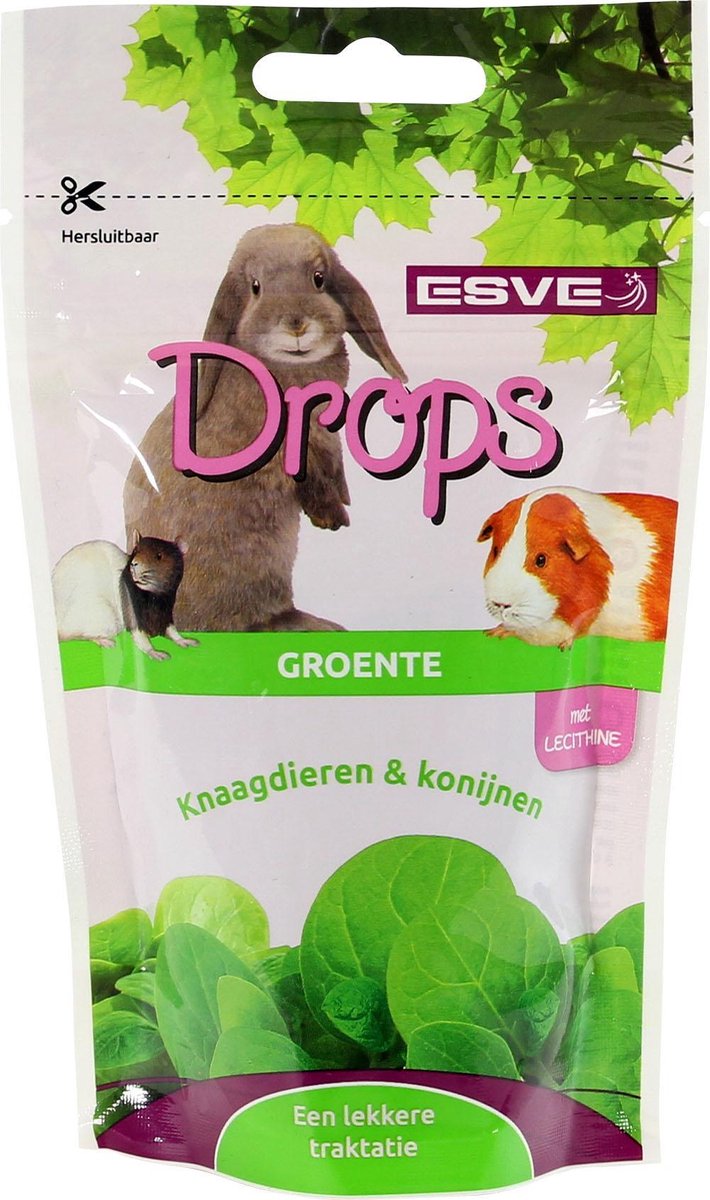 Esve drops met spinazie & groente aroma. Knaagdier snack