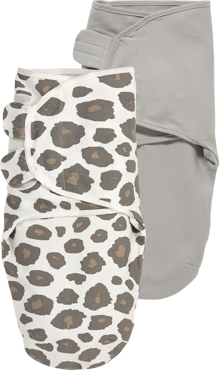 SwaddleMeyco Inbakerdoek 2-pack - 0-3 maanden - Panter neutral / Uni grijs