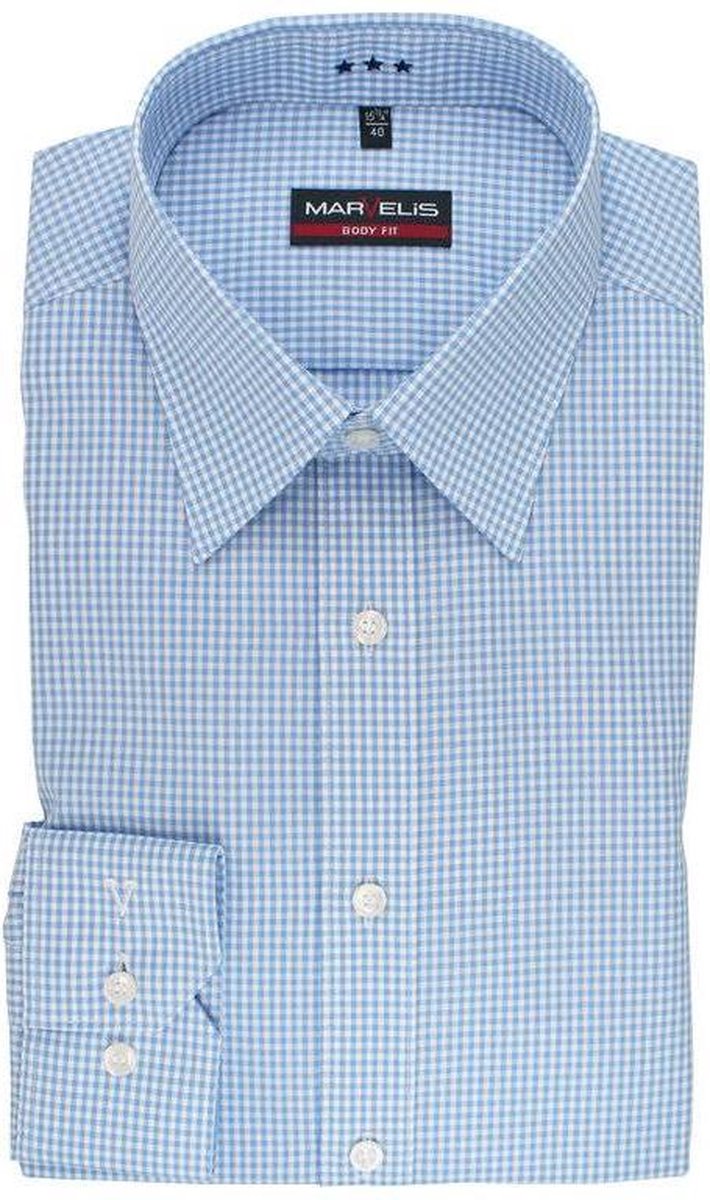 Marvelis strijkvrij overhemd body fit ruit blauw (8726-64-11N)