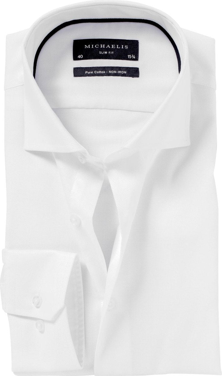 Michaelis Heren Overhemd Wit Royal Oxford Slim Fit - 39