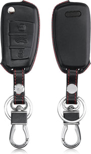 kwmobile autosleutelhoes voor Audi 3-knops autosleutel - Hoesje voor autosleutel in zwart / rood - Leren hoes