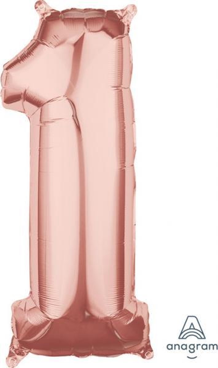 Ballon Foil Goud Roze Cijfer 1 - 66cm